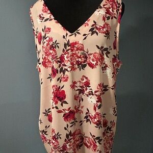 Maurices Pink and Red Floral Blouse Sleeveless V-Neck